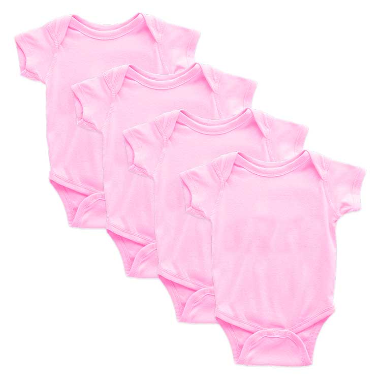 Tagless Unisex Short-sleeve Infant Baby Bodysuit (Light Pink) / 4 pcs