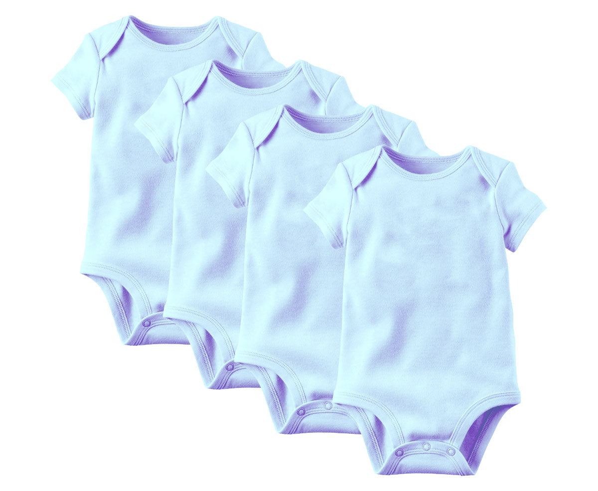 Unisex Short-sleeve Infant Baby Bodysuit (Light Blue) / 4 pcs