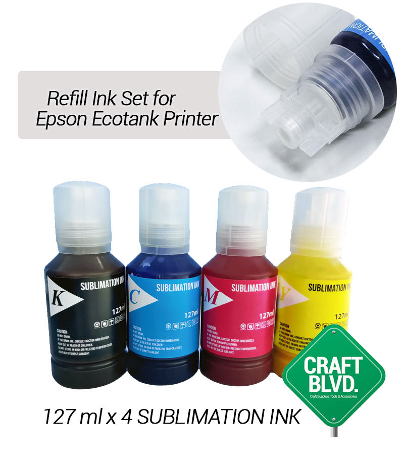 Sublimation Ink Set T502/T522 Compatible for Epson EcoTank Printers  ET-15000, ET-2760, ET-3710, ET-3760, ET-4760, ET-2700, ET-2750, ET-2720 (127ml each bottle / 1 Cyan, 1 Magenta, 1 Yellow, 1 Black)