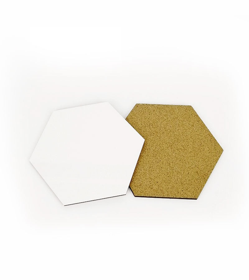 1 Pack (10 Pieces) - Sublimation Blank MDF Wood Hexagon Coasters with cork